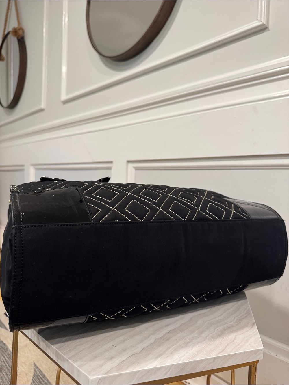 Tory Burch Bag Ella Quilted Black Large Nylon Tote Rare - Picture 10 of 17